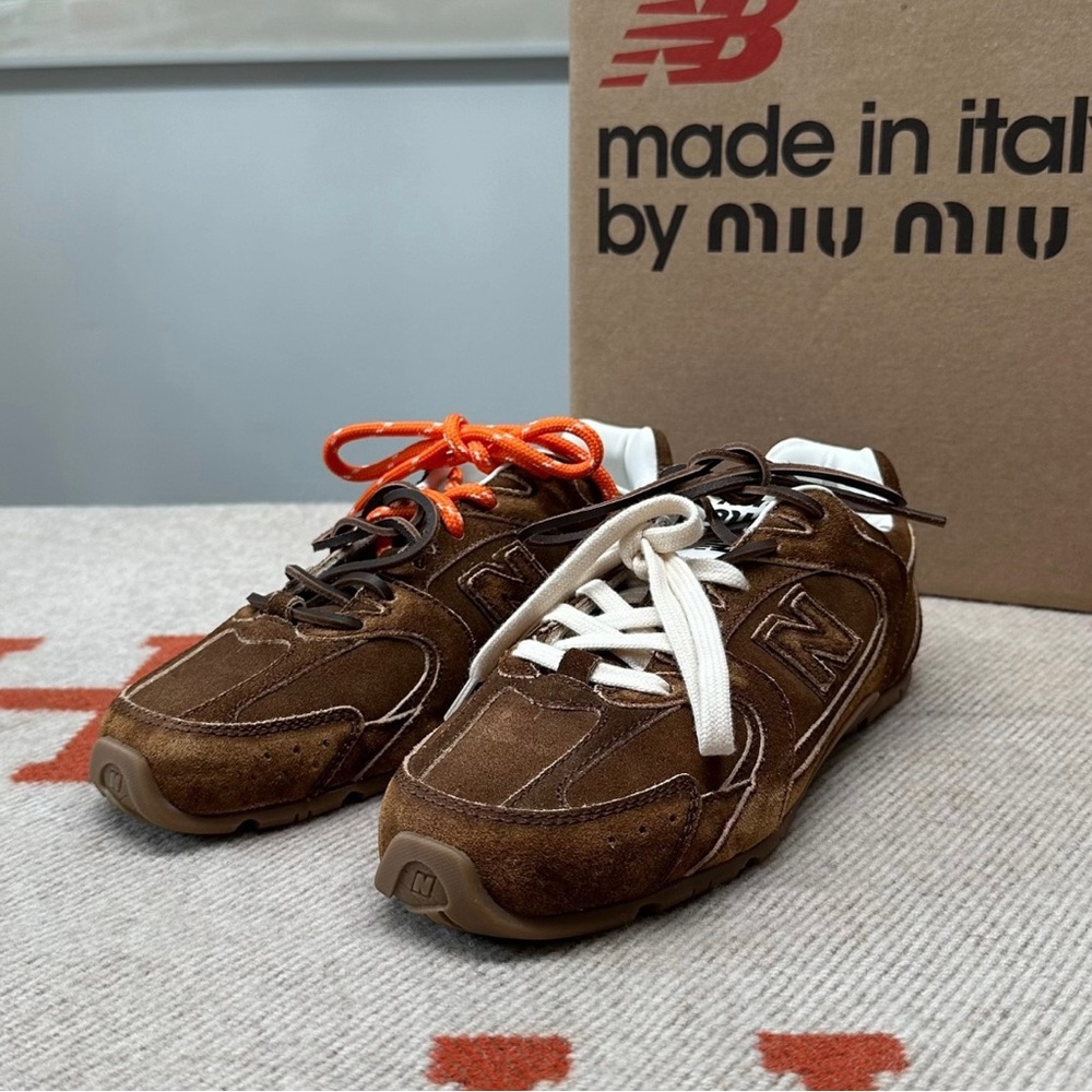 New Balance Brown Women's Shoes with Orange and White Laces
